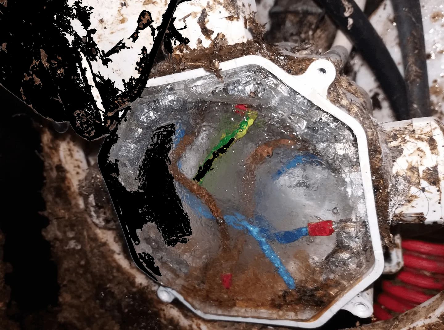 Zanedbaná elektroinštalácia s prenikajúcou vlhkosťou