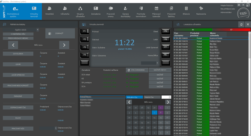 Entry Edo3 – virtuálny terminál a náhľad dochádzky, prehľad prítomnosti zamestnancov. ALCO.SK dochádzkové systémy.